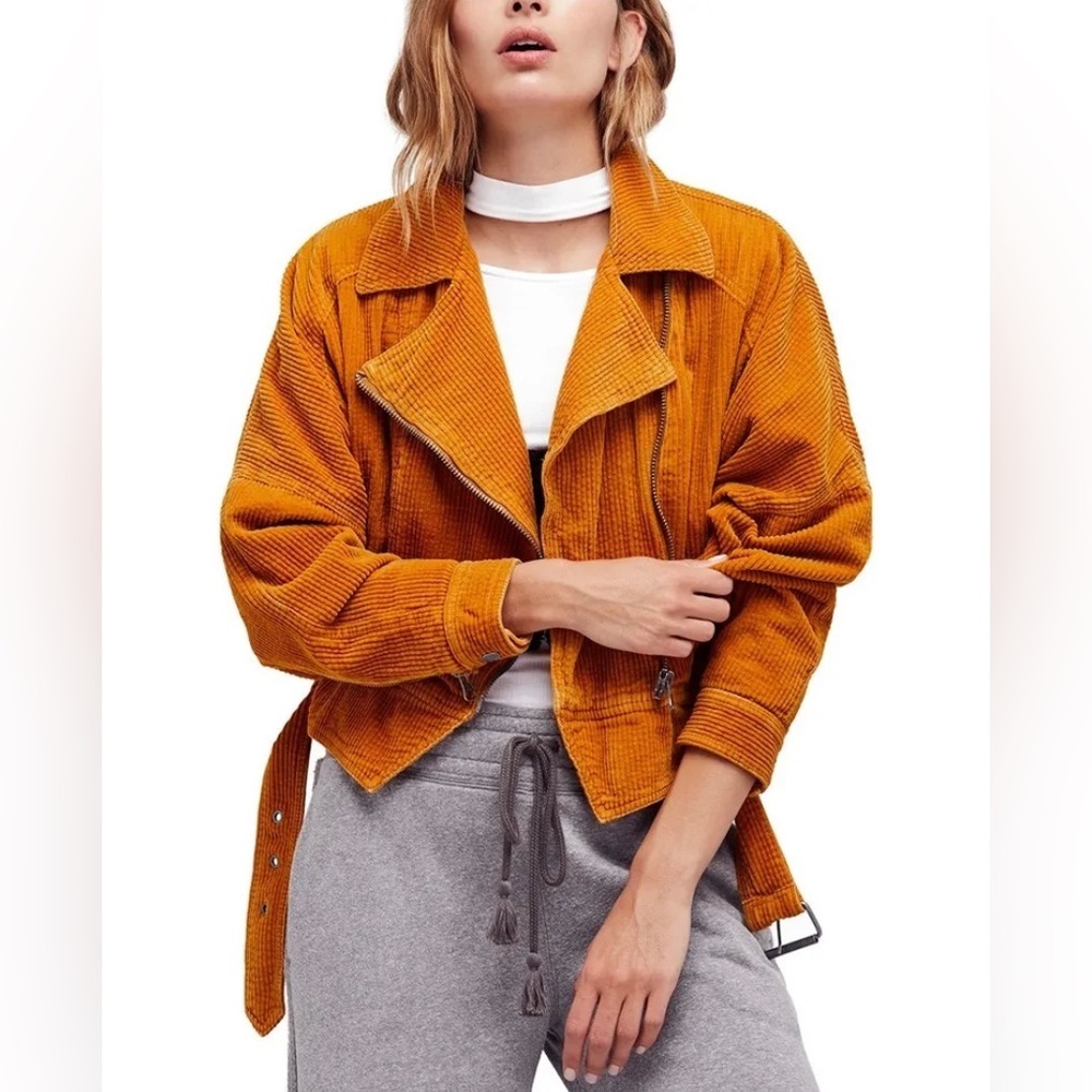 Free People Slouchy Dolman Moto Jacket in Mustard Yellow M